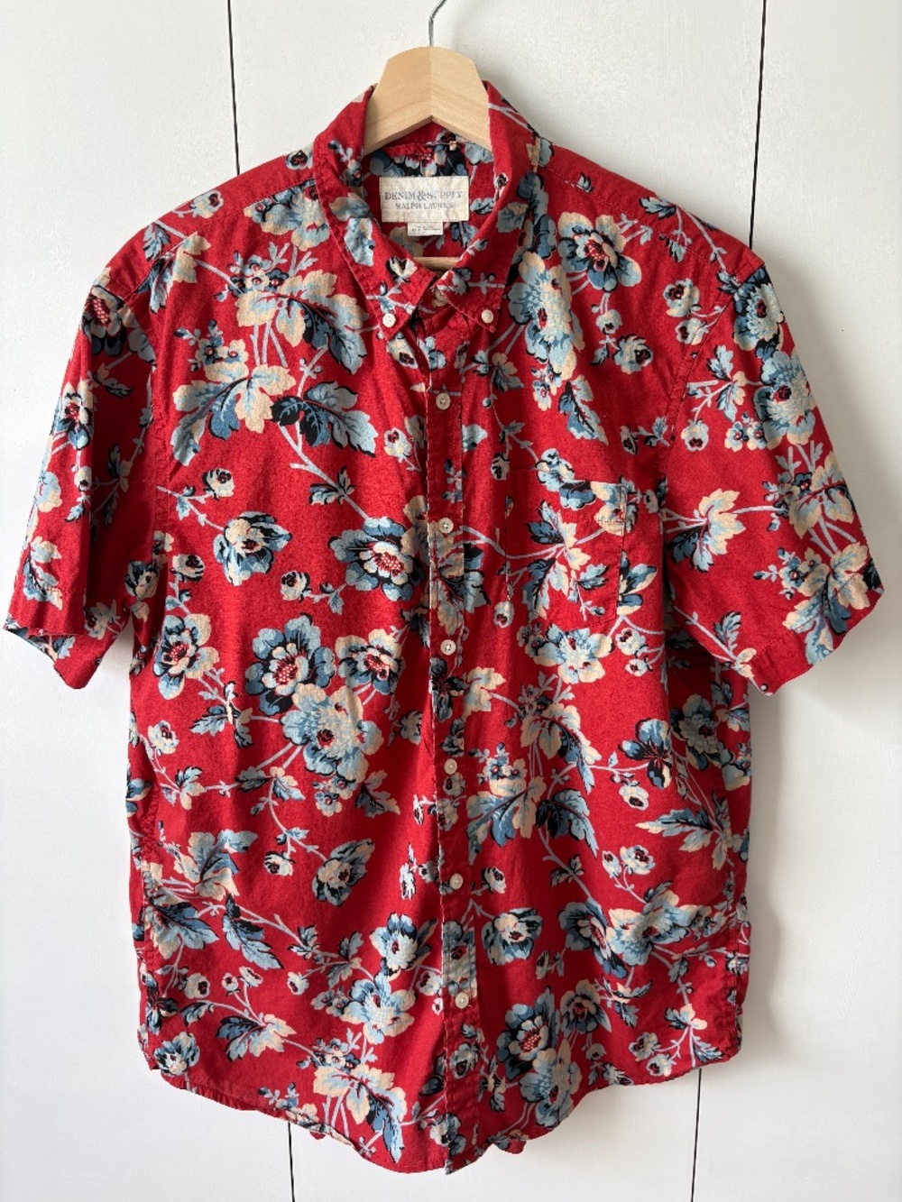 Denim & Supply Ralph Lauren Cotton Red Floral Shirt Size L Beach Vacation Resort